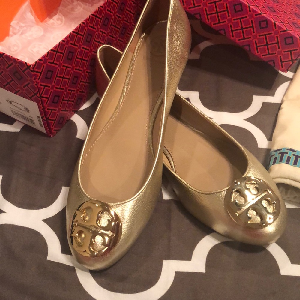 Gold Tory  Claire ballet flat, 9.5 NEW in box &bag